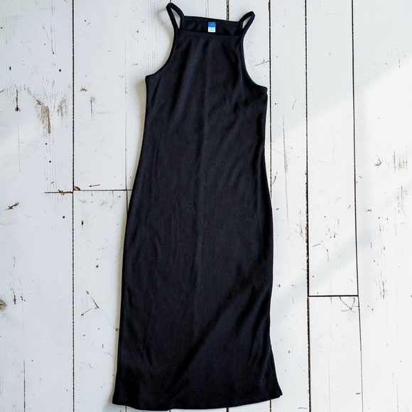 Old Navy Dresses & Skirts - Old Navy Ribbed Black Midi Dress Size Large Sleeveless Bodycon Casual Minimalist